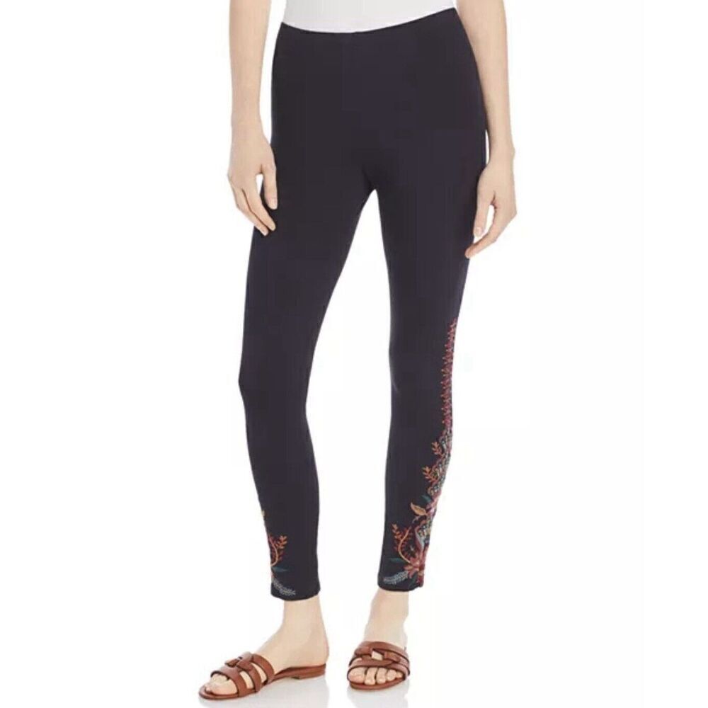Johnny Was AVITA Embroidered Leggings Black Floral S